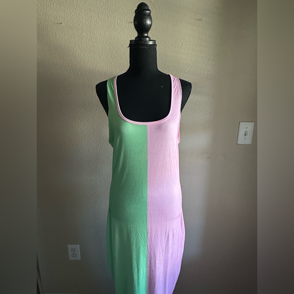 XL Colorblock Green and Pink Tank Dress NWOT